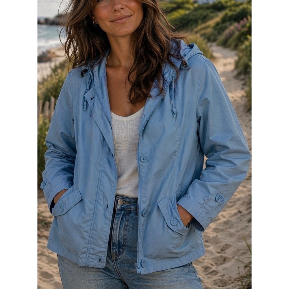 Lands' End Jacket Blue Medium Hooded Casual Outdoor Windbreaker Spring Fall